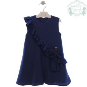 Vestido de niña Marta y Paula en color marino con volante delantero.