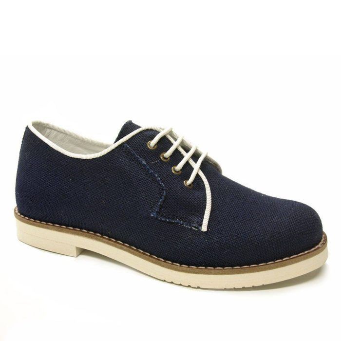 Zapato niño de lino azul.