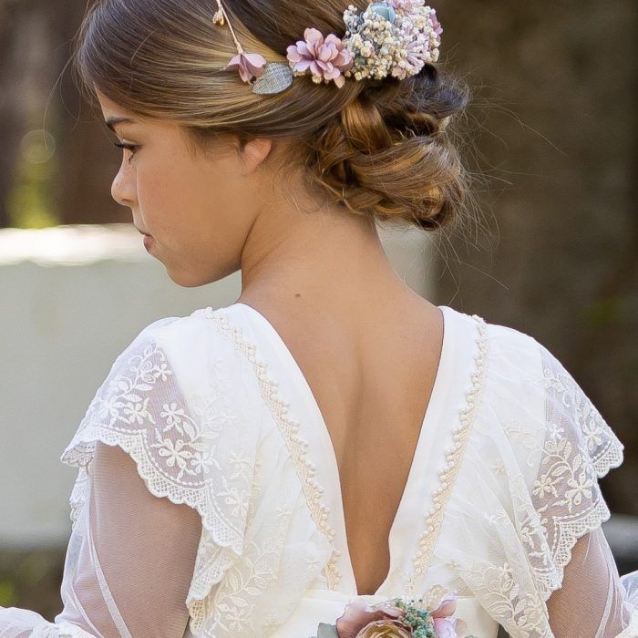 Diadema de comunión artesanal en rosa y azul