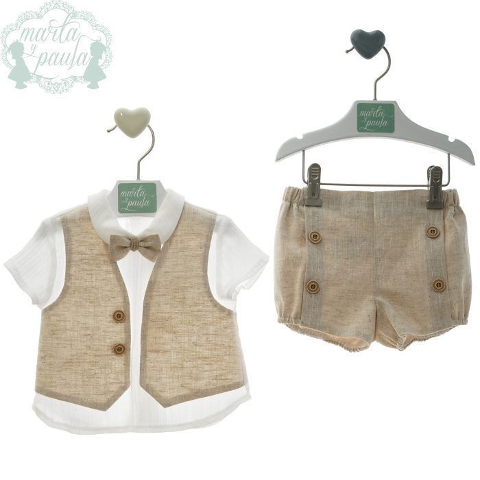 Conjunto bebe y niño en lino con chaleco