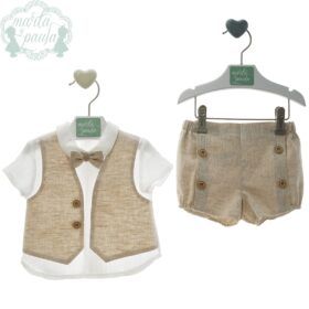 Conjunto bebe y niño en lino con chaleco