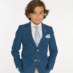 Chaqueta niño Spagnolo en tono azul con cuello de solapa y bolsillos de plastrón