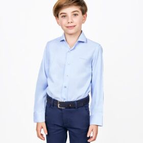 Camisa Spagnolo raya fina celeste cuello Italiano