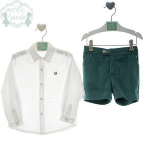 Conjunto de niño en verde empolvado y blanco – Marta y Paula