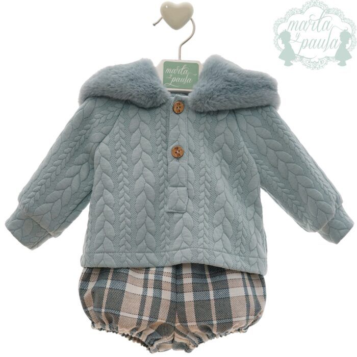 Conjunto con capucha niño de Marta y Paula en tono verde
