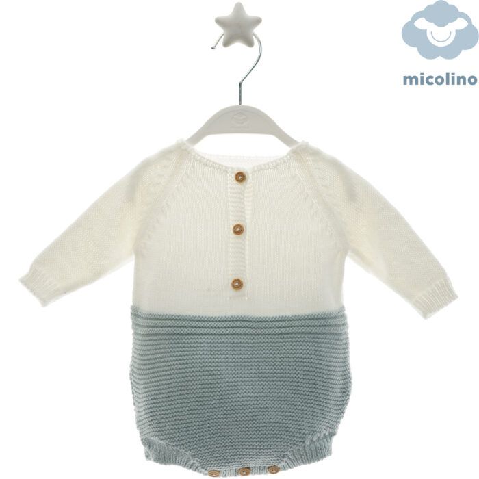 Pelele bebe en punto tono beige y verde