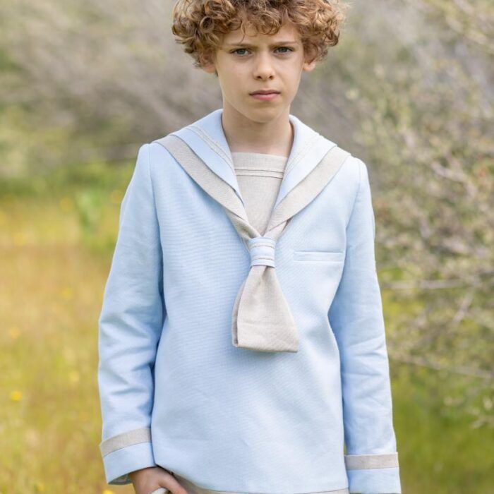 Traje de comunión niño modelo marinero azul y camel Eslora