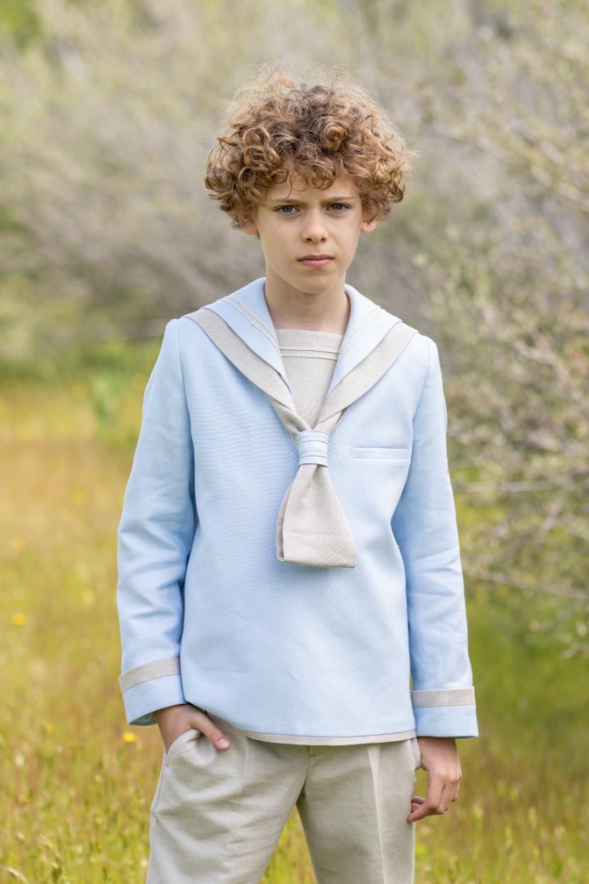 Traje de comunión niño modelo marinero azul y camel Eslora