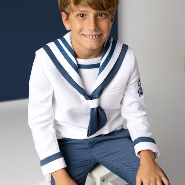 Traje de comunión niño modelo marinero blanco y azul Nova Drima