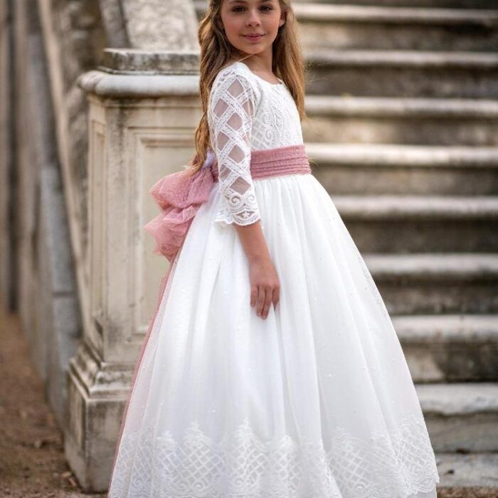 Vestido de comunión niña tul bordado Chus Rodríguez Atelier