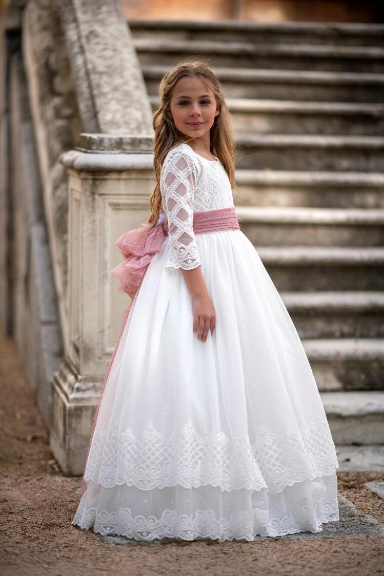 Vestido de comunión niña tul bordado Chus Rodríguez Atelier