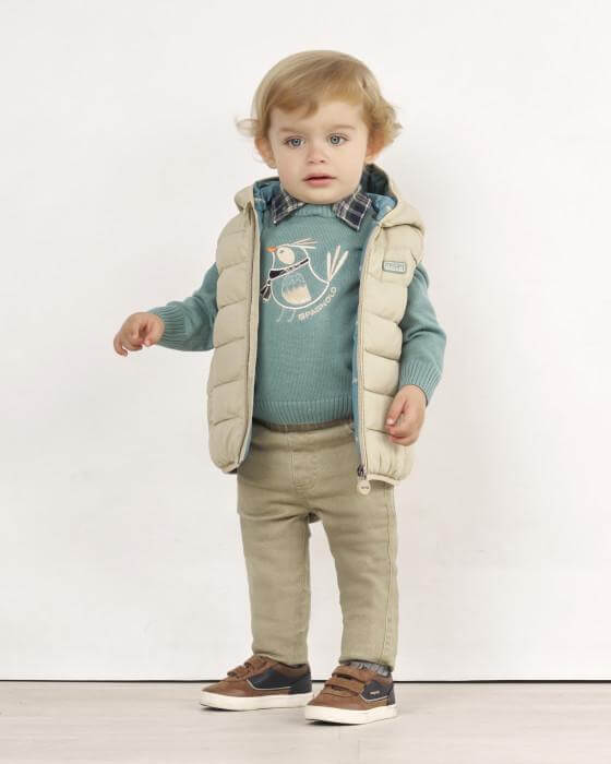chaleco bebé Spagnolo acolchado y reversible en beige y verde