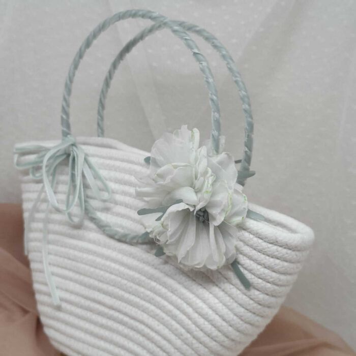 Bolso de niña para ceremonia en blanco con detalles verdes