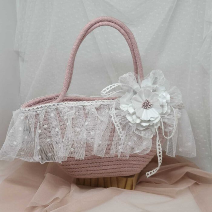 Bolso de niña rosa con tul blanco