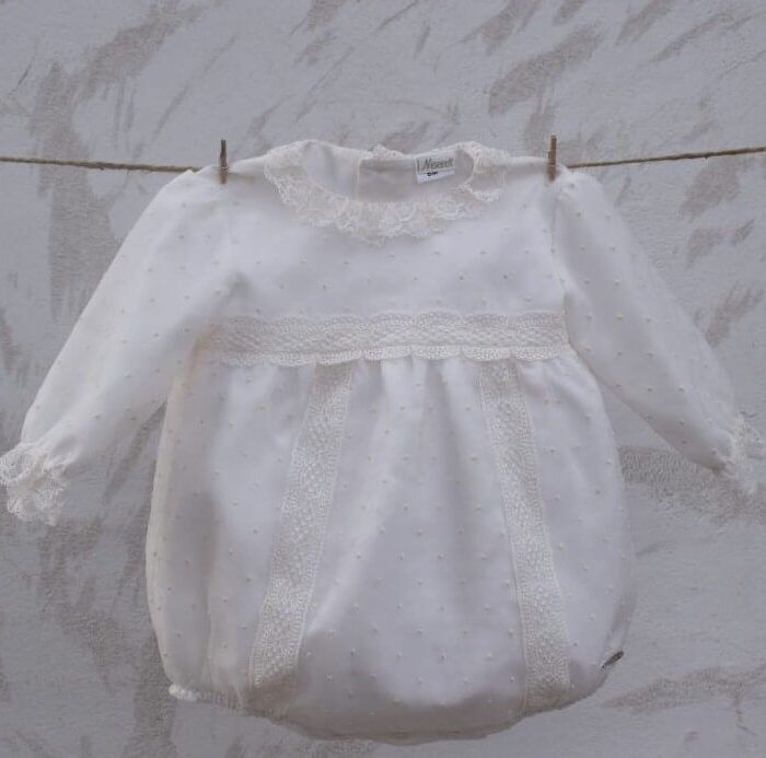 pelele bautizo organza cristal plumeti y encaje de guipur