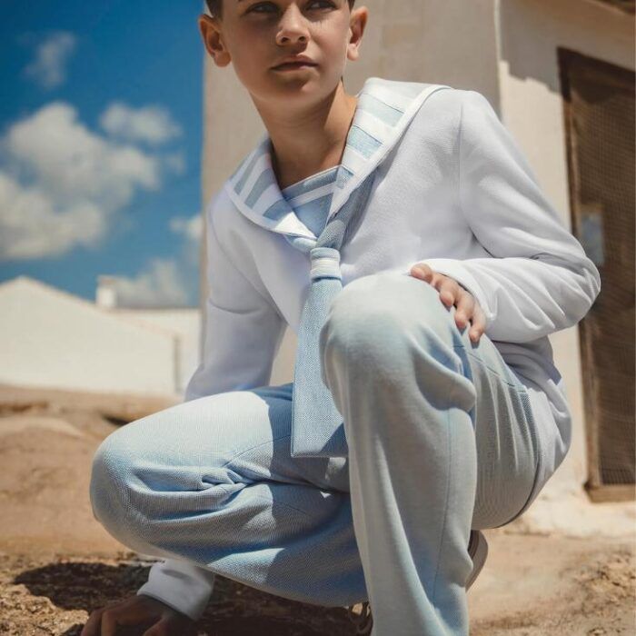 traje de comunión marinero blanco y verde Tomelloso
