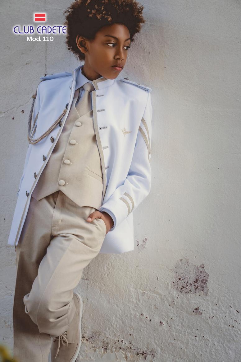 Traje de Comunión Niño Blanco y Camel Modelo Almirante