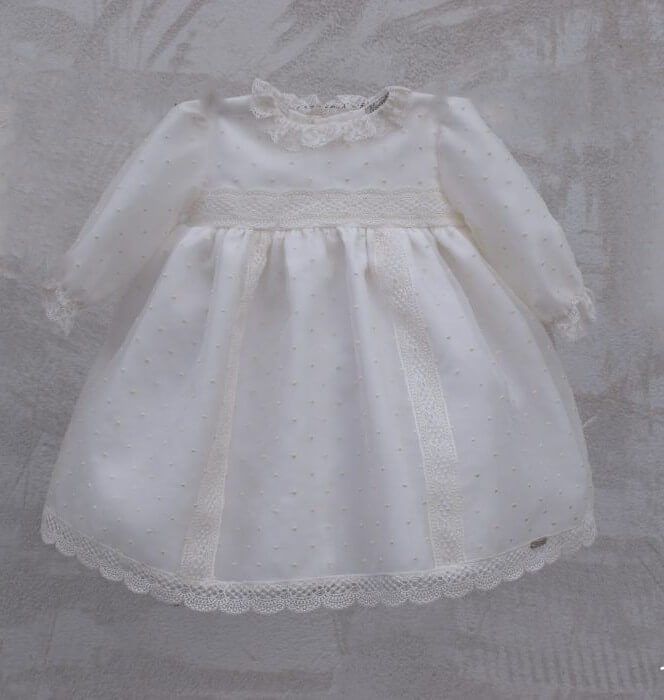Vestido de bautizo organza cristal plumeti guipur