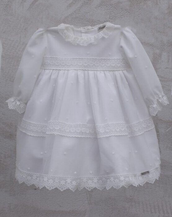 Vestido de bautizo tul topo bordado con encaje