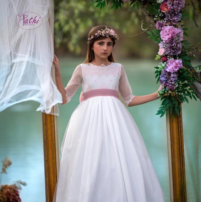 vestido de comunión tul blanco Pathi Colección