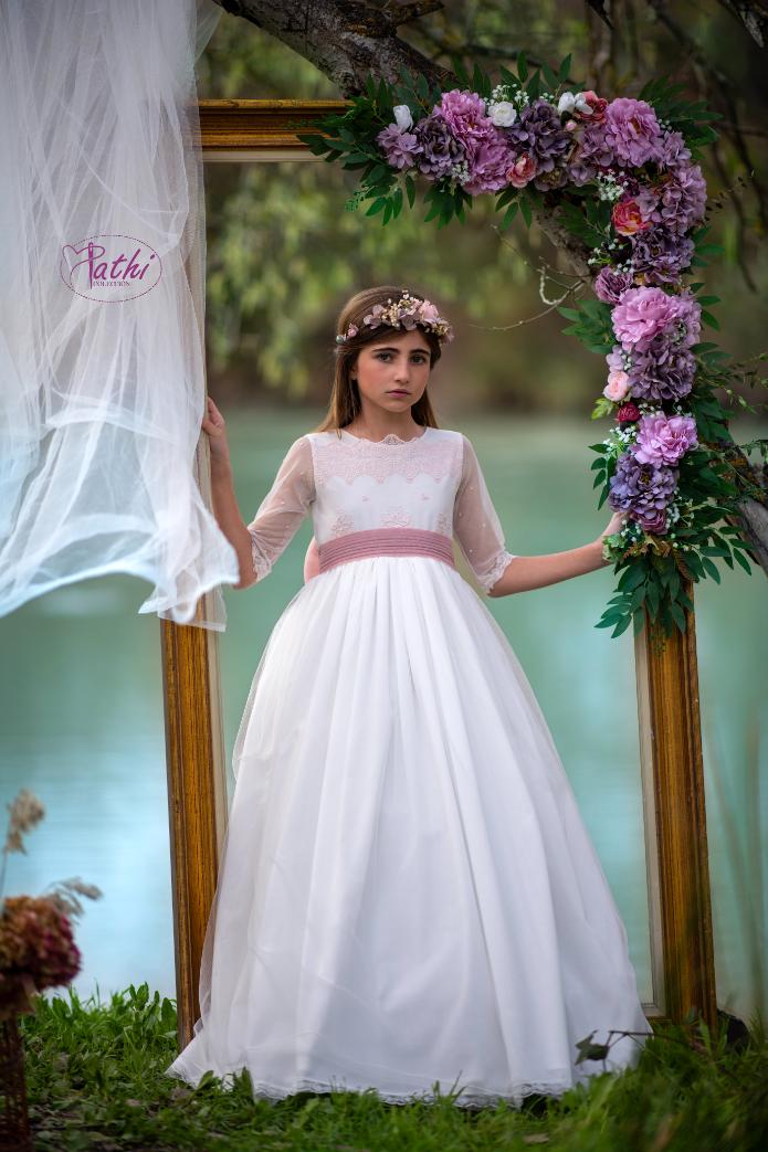 vestido de comunión tul blanco Pathi Colección