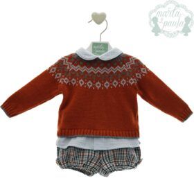 conjunto de bebé jersey caramelo con braguita de cuadros