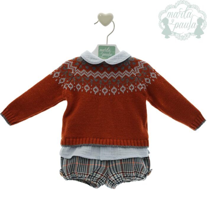 conjunto de bebé jersey caramelo con braguita de cuadros
