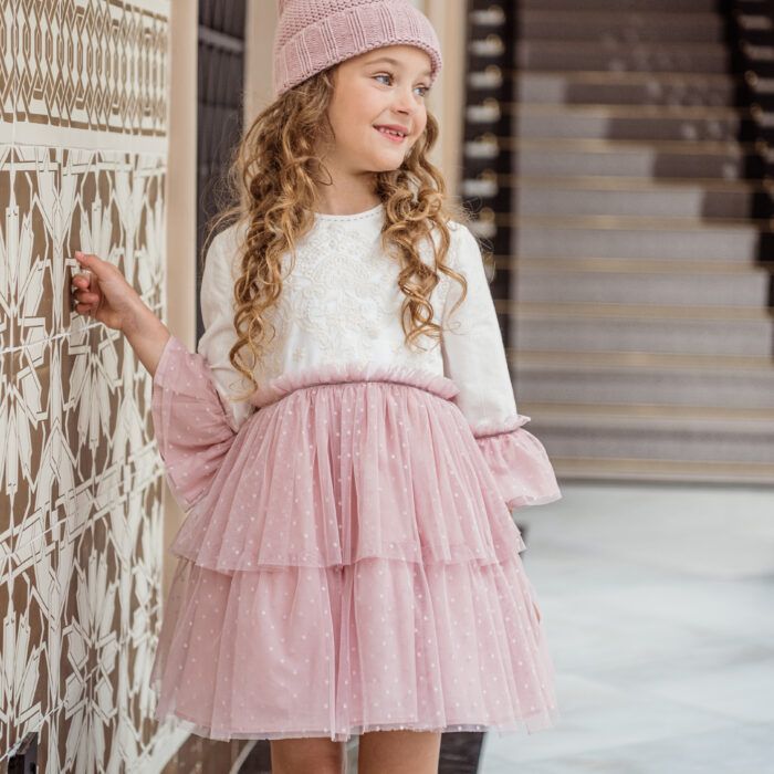 vestidos ceremonia niña Tomelloso Vestido de tul rosa y beige para niña
