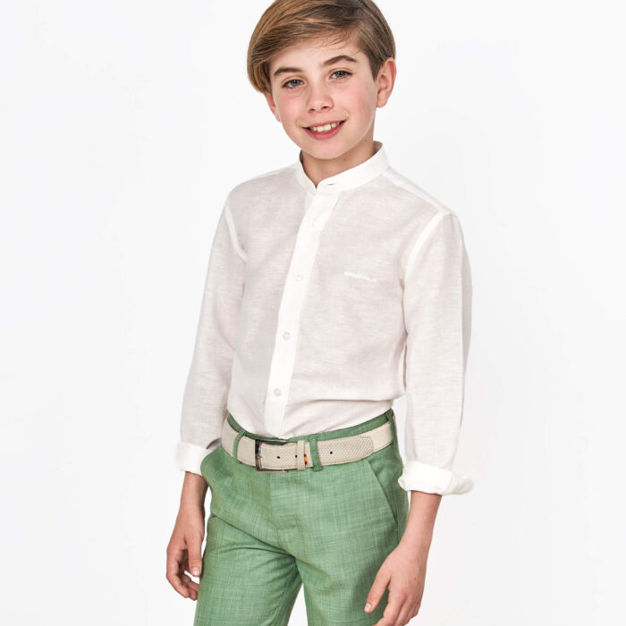 camisa niño Spagnolo lino beige cuello Mao