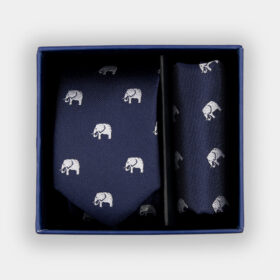 set corbata y pañuelo niño marino elefantes Spagnolo