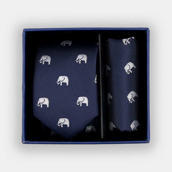 set corbata y pañuelo niño marino elefantes Spagnolo