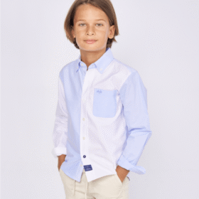 camisa niño Spagnolo blanca detalles azul claro manga larga