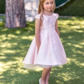 vestido pre teen Amaya rosa mikado falda capa