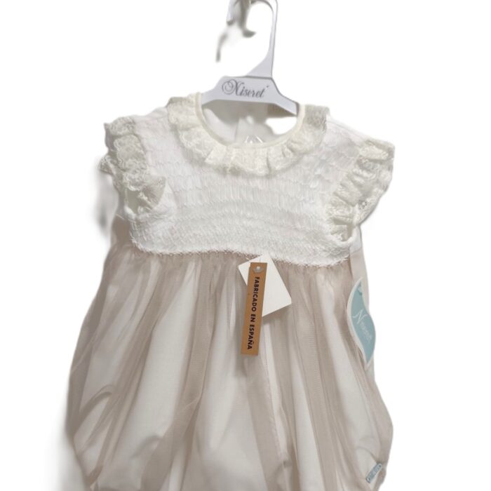 Ranita de Bautizo punto Smock en camel