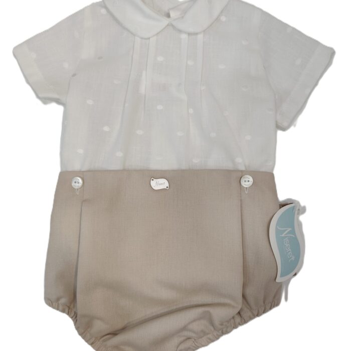 conjunto bebé Niseret lino camel topo bordado