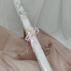 vela de bautizo rosa decorada artesanalmente para bebé