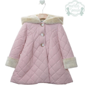 Abrigo infantil rosa acolchado Marta y Paula con capucha y pelo sintético