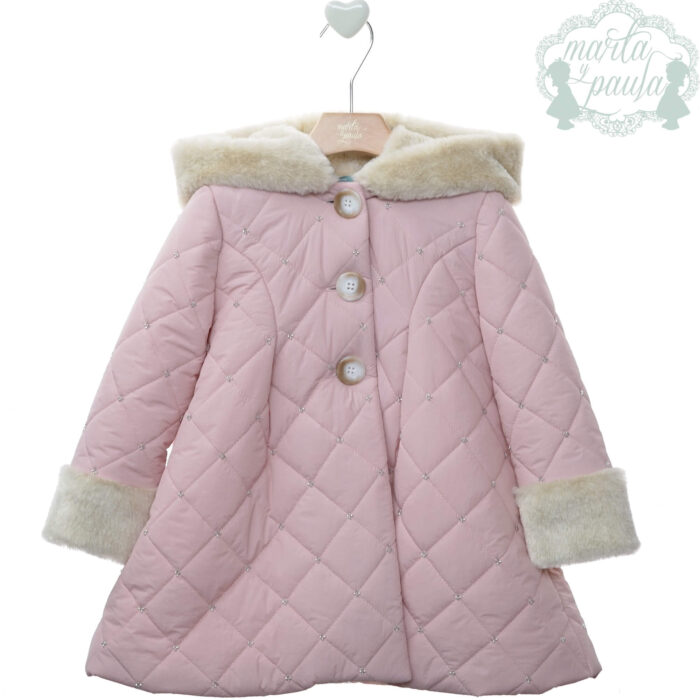 Abrigo infantil rosa acolchado Marta y Paula con capucha y pelo sintético