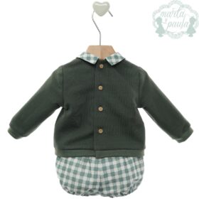 Conjunto bebé verde con braguita de cuadros y sudadera | Marta y Paula