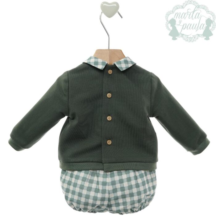 Conjunto bebé verde con braguita de cuadros y sudadera | Marta y Paula