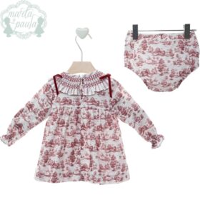 Vestido granate en estampado paisajes