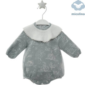 Ranita gris Micolino bebé con cuello de punto y tejido