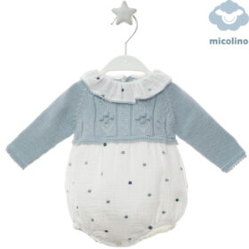 Ranita azul Micolino bebé con topitos azules y cuello