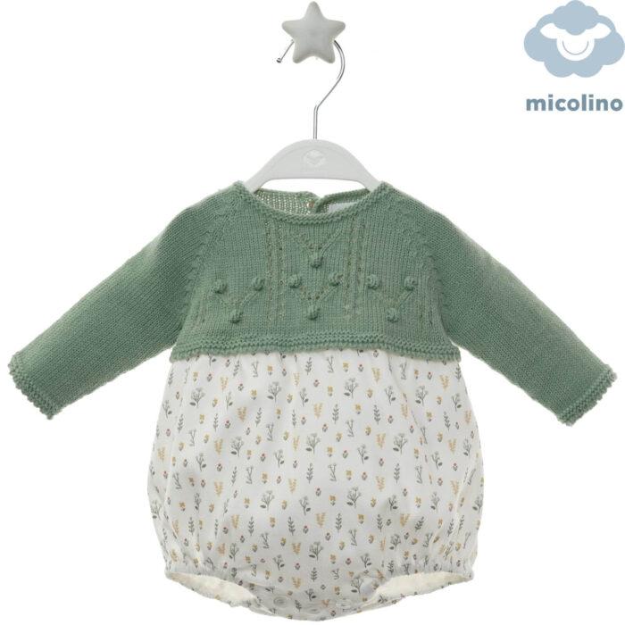 Ranita verde Micolino bebé con cuerpo de punto y braguita estampada